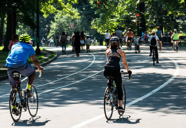 New York City, USA - July 28, 2018: Cyclists on summer in Central Park, Manhattan, New York City, USA
