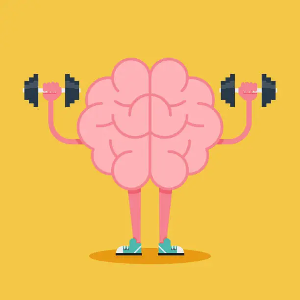 Vector illustration of Brain training with dumbbell flat design. Creative idea concept