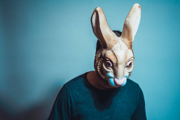horror rabbit mask for halloween themes stock photo