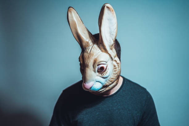 horror rabbit mask for halloween themes - face paint human face mask carnival imagens e fotografias de stock