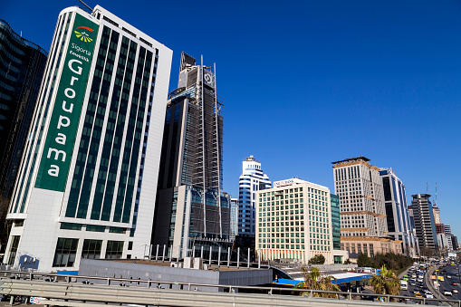 Istanbul, Turkey - February 2, 2016: Office buildings, highrises in Maslak, Istanbul. Maslak is the financial center of Istanbul, located on the European side of the city.