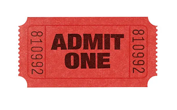 Photo of Red admission ticket with serial number admitting one