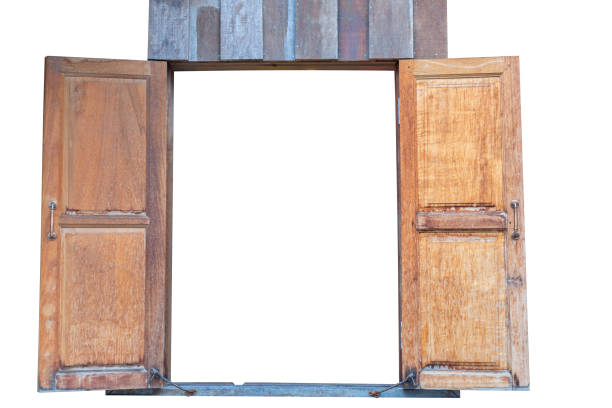 istock Old wood twin windows. isolated on white background. Save with clipping path 1164233828