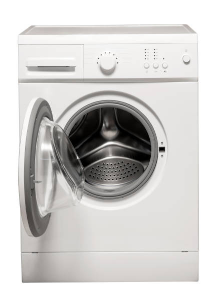 Washing machine on white background stock photo