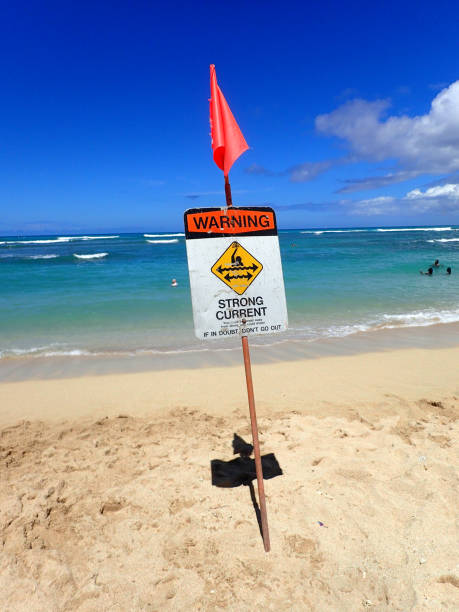 istock Waikiki Beach with Warning Strong Current Sign 1164238866