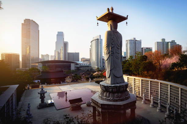 Bongeunsa temple Bongeunsa temple of downtown skyline in Seoul city, South Korea aerial view of seoul south korea capital city stock pictures, royalty-free photos & images