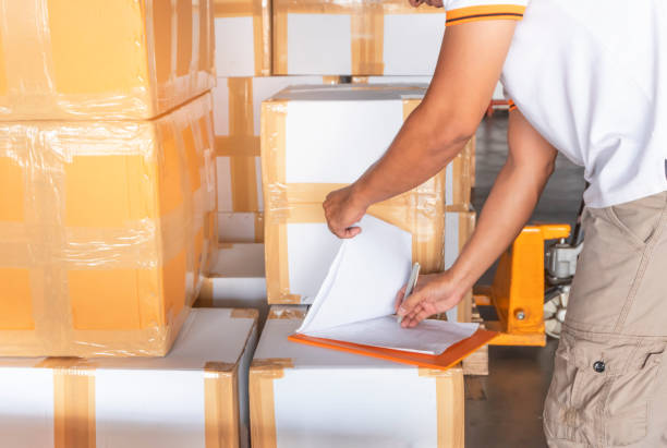 istock Warehouse inventory management with cargo pallets shipment 1164256628