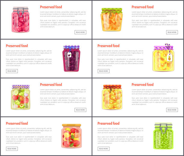 illustrations, cliparts, dessins animés et icônes de aliments sains conservés dans l'ensemble de bannières web jars - preserves jar apricot marmalade