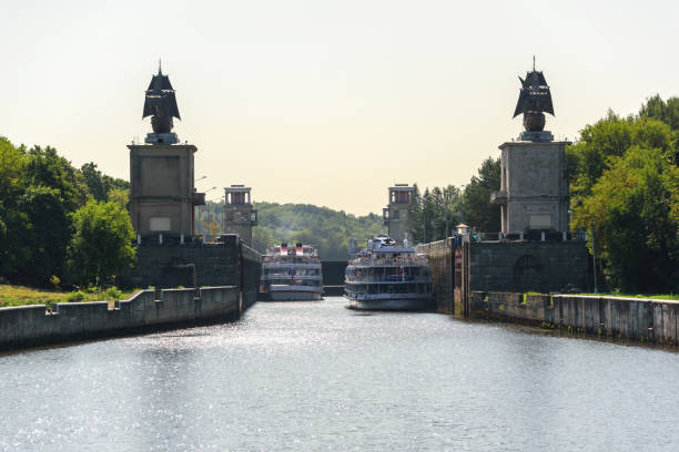 istock River lock on the Moscow Canal. Water facilities for navigation ships. 1164263656