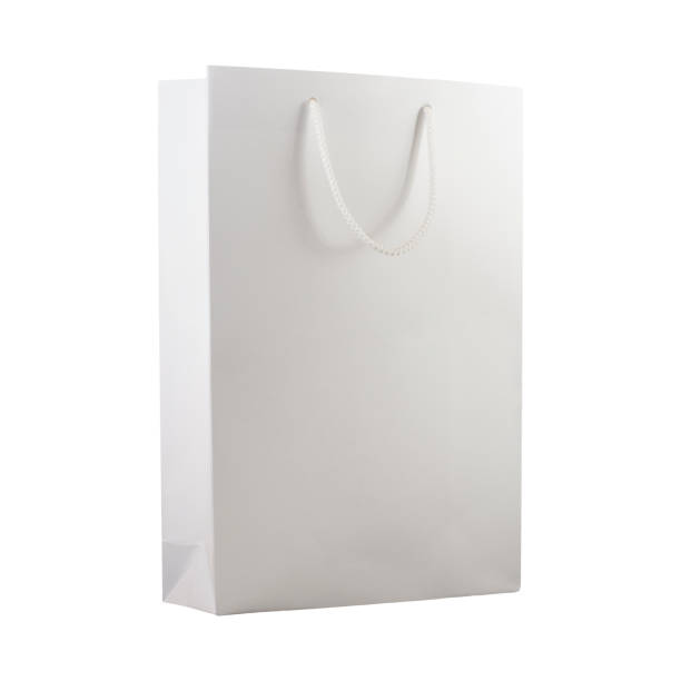 tiro isolado do saco de compra em branco no fundo branco - goodie bag - fotografias e filmes do acervo