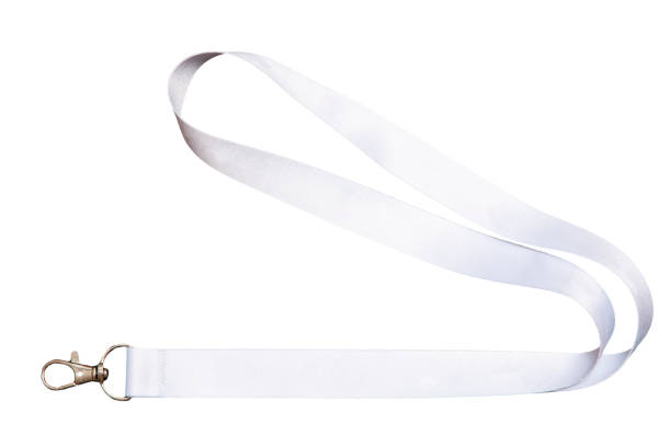 белый шейный ремешок, изолированный белый фон - шнурок стоковые фото и изображения