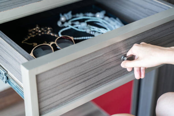 istock Use Hand Pull Open Drawer Wooden , accessories and jewelry inside. 1164271853