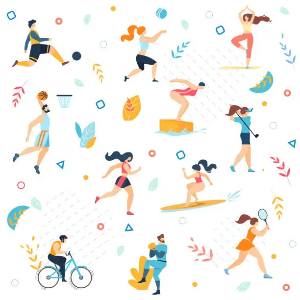 Vector illustration of Summer Sport Activities Seamless Pattern, Print