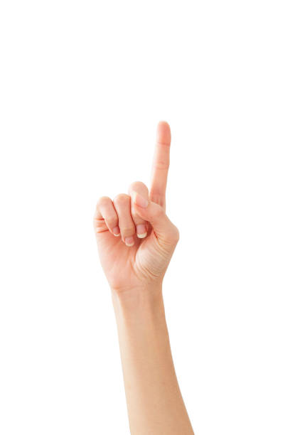 istock Female hands counting number 1 or raised index finger 1164273843