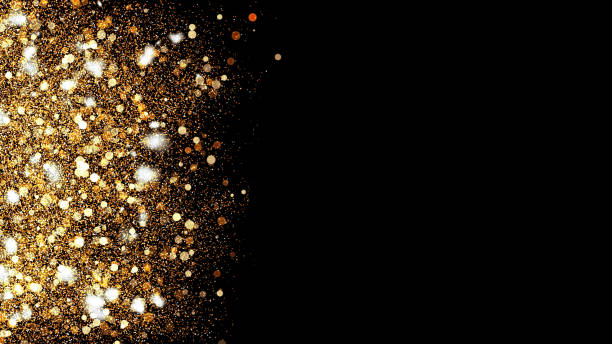 istock 3d Illustration, Small gold dust, graphics of fire flakes, particle points and yellow-orange circles at the left of the frame 1164274701