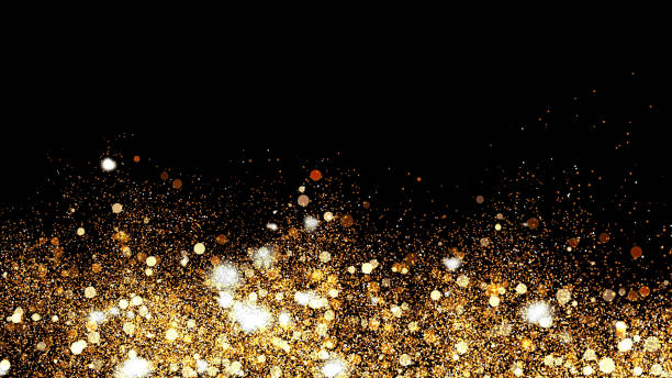 istock 3d Illustration, Small gold dust, graphics of fire flakes, particle points and yellow-orange circles at below the frame 1164274703