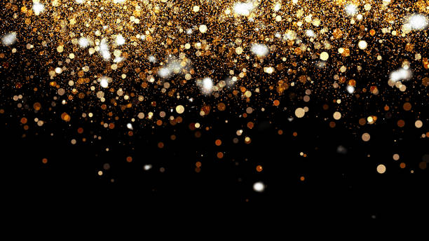 istock 3d Illustration, Small gold dust, graphics of fire flakes, particle points and yellow-orange circles at the top of the frame 1164274781