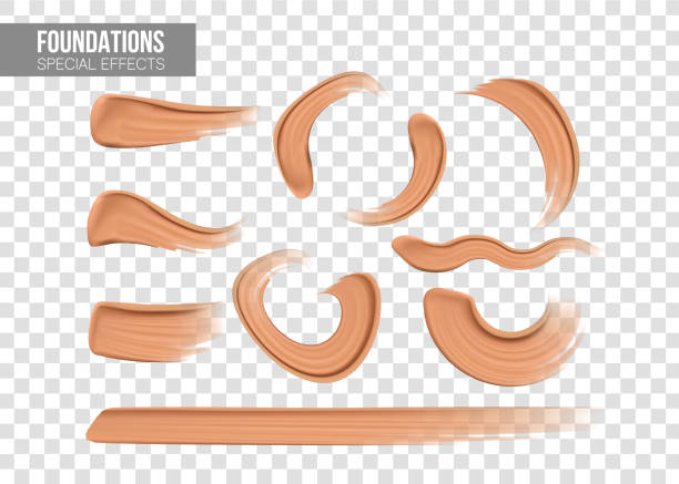 istock Set of special effects.Foundation beige liquid .Cosmetic make up. smudges range of colors on transparent background. Beige concealer strokes. 1164275687