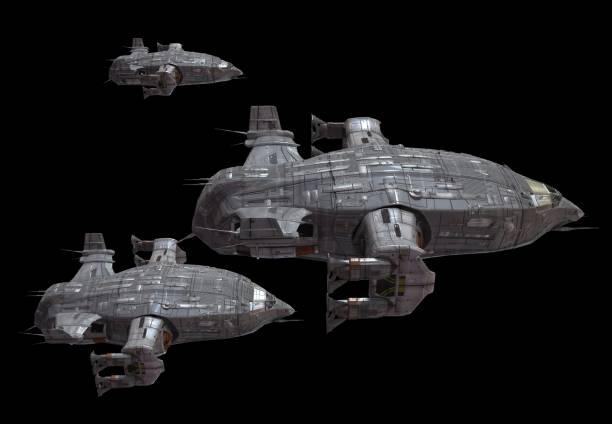 istock Spaceships isolated on a black background 3d illustration 1164276734