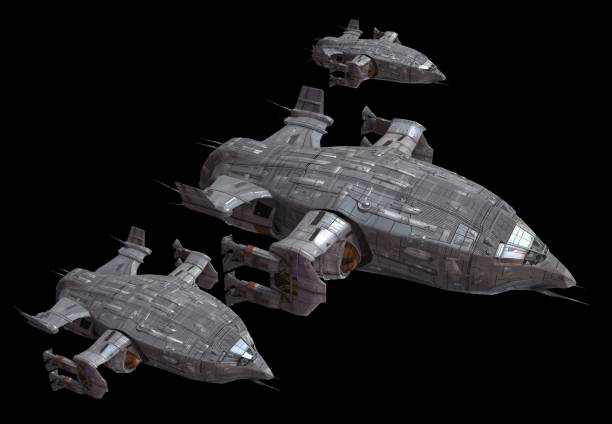 istock Spaceships isolated on a black background 3d illustration 1164276738