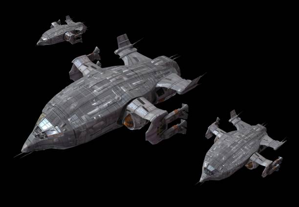 istock Spaceships isolated on a black background 3d illustration 1164276747