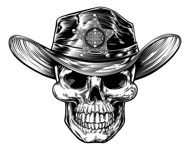Vector illustration of Vintage Style Skull Sheriff