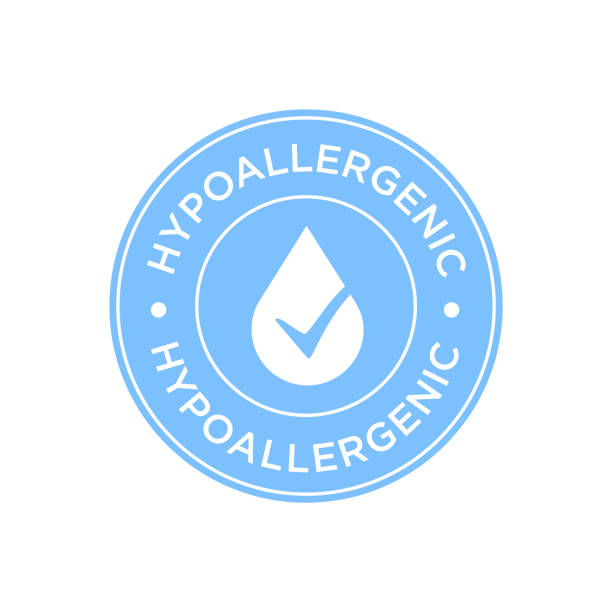 Hypoallergenic icon Round, isolated, blue symbol. hypo stock illustrations