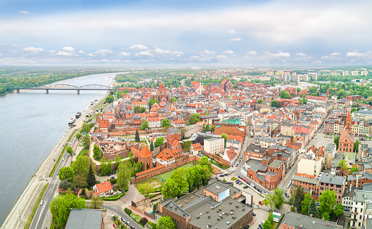 Tourist landscape of the city of Toruń - view from the air. The hometown of Nicolaus Copernicus. Pictures from the drone.
