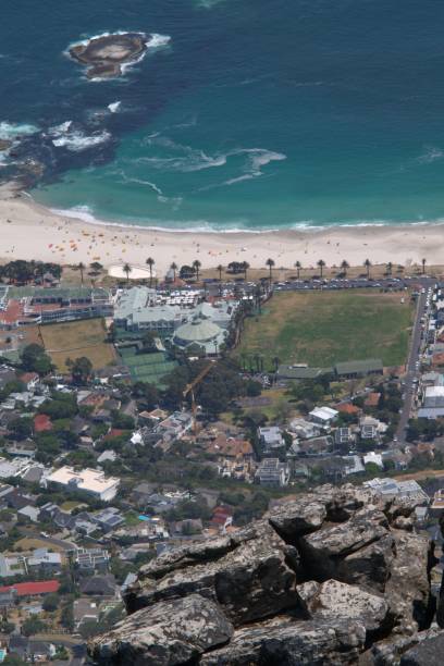 Vertical view of coast from Table Mountain, Cape Town stock photo