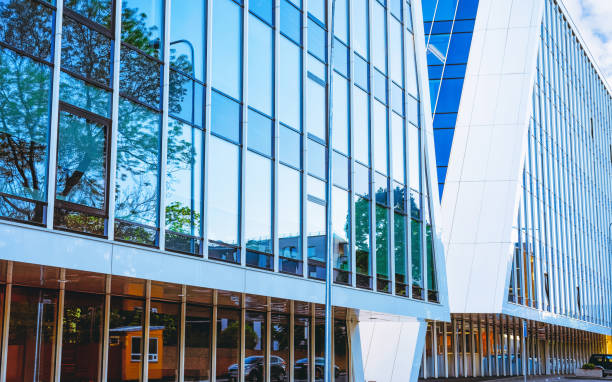 istock EU Entrance into modern corporate business office building skyscraper 1164293306