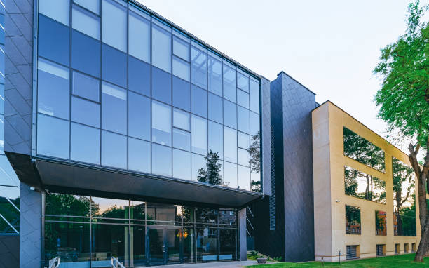 istock EU Entrance modern corporate business office building skyscraper 1164293388