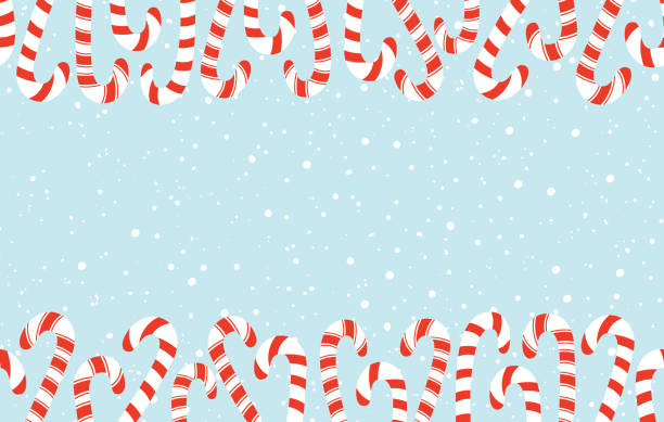 illustrations, cliparts, dessins animés et icônes de rouge et blanc de noel et du nouvel an canes de bonbons et flocons de neige horizontal vector seamless border - canne en sucre