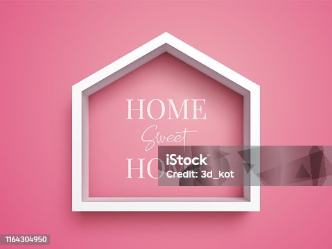 istock White frame in shape of house on pink background 1164304950