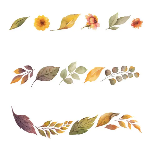 Vector illustration of Watercolor vector set of wreath with autumn leaves isolated on white background.