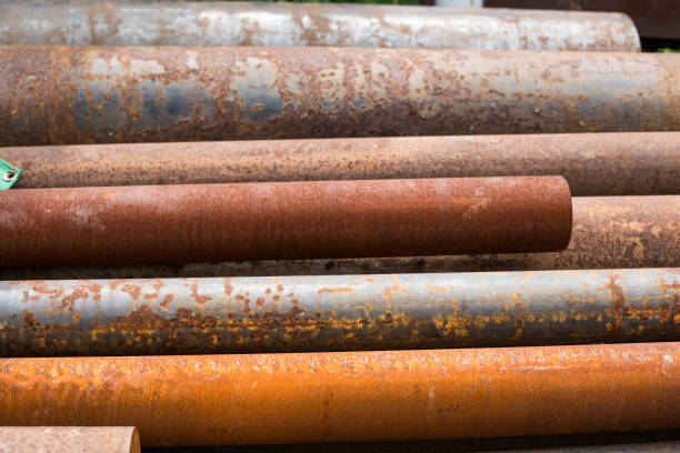 istock Stack of round steel bar. material for industry construction. 1164313375
