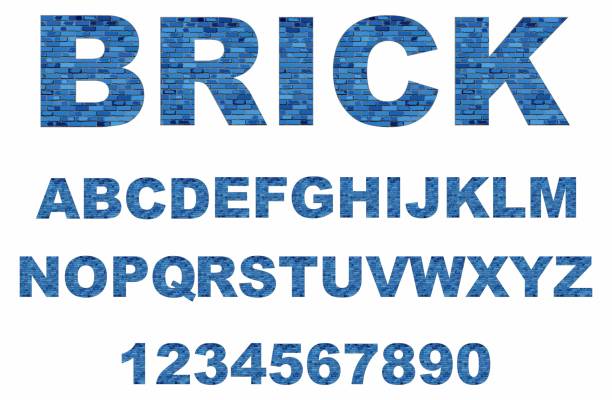 ilustraciones, imágenes clip art, dibujos animados e iconos de stock de azul decorativo ladrillo pared estilo fuente imagen vectorial - alphabet brick brick wall dirty