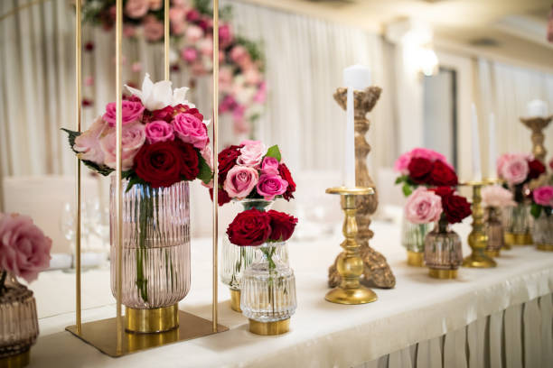 istock Beautiful roses on table in luxury restaurant 1164324213