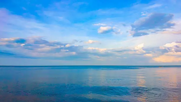 Photo of Beautiful sea landscape in morning Thailand.Horizontal sea with sky background.Sea view and cloudy.