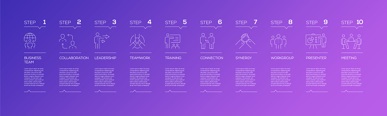 Business People Related Infographic Design Template with Icons and 10 Options or Steps for Process diagram, Presentations, Workflow Layout, Banner, Flowchart, Infographic.