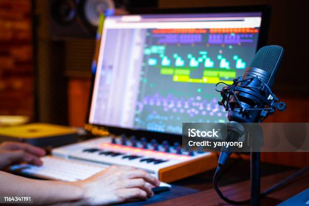 Condenser Microphone In Music Production Recording Concept Stock Photo - Download Image Now