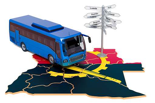 Concepto de Angola Bus Tours. Renderizado 3D aislado sobre fondo blanco photo