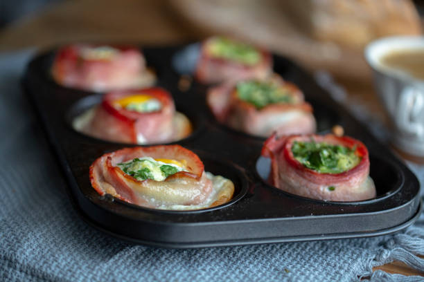 istock homemade healthy breakfast: bacon roll with egg and vegetable smash 1164351706