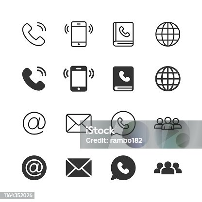istock Contact Us Glyph and Line Icons. Editable Stroke. Pixel Perfect. For Mobile and Web. Contains such icons as Phone, Smartphone, Globe, E-mail, Support. 1164352026