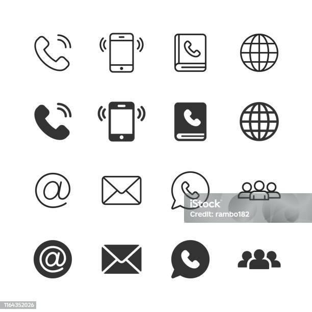 Contact Us Glyph And Line Icons Editable Stroke Pixel Perfect For Mobile And Web Contains Such Icons As Phone Smartphone Globe Email Support Stock Illustration - Download Image Now