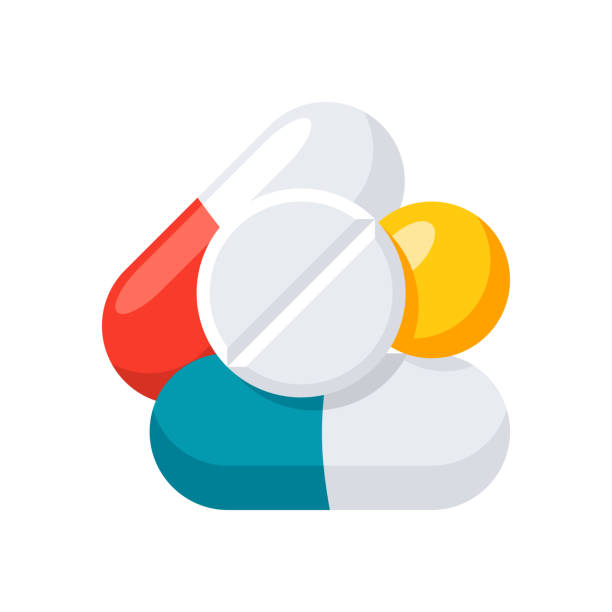 ilustrações de stock, clip art, desenhos animados e ícones de pills and tablets - capsule vitamin pill white background healthcare and medicine