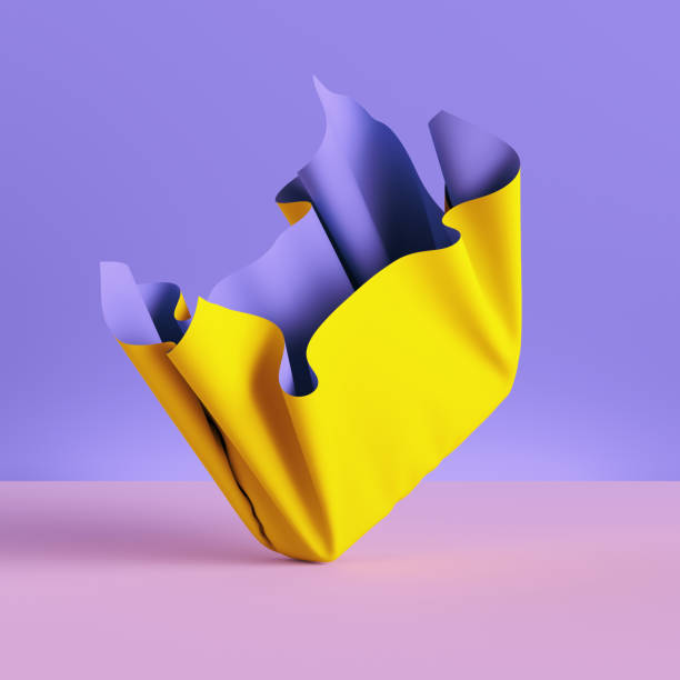 istock 3d render, folded cloth, yellow drapery isolated on violet background, textile, fabric, curtain, abstract fashion wallpaper 1164355868