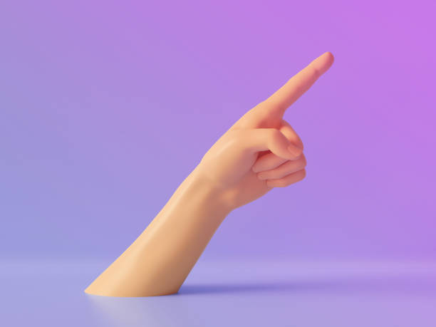 istock 3d render, female hand isolated, finger up, pointing gesture, direction symbol, shop display, minimal fashion background, mannequin body part, show, presentation, pink violet pastel colors 1164355995