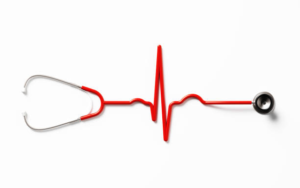 сердечный пульс формы стетоскоп на белом фоне - equipment listening red stethoscope стоковые фото и изображения