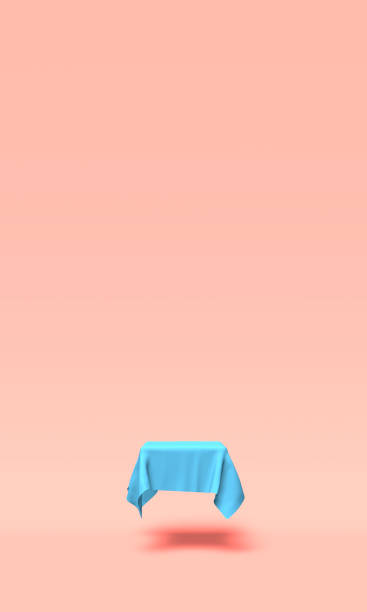 istock Podium, pedestal or platform covered with blue cloth on pink background. Abstract illustration of simple geometric shapes. 3D rendering. 1164358522
