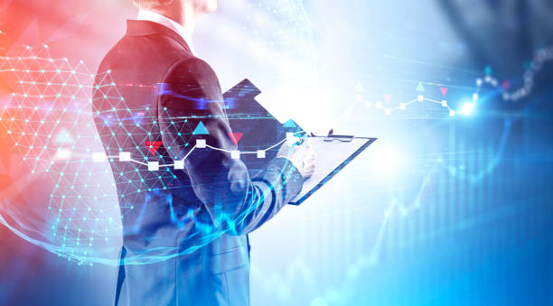 istock Man with clipboard, global market analysis 1164359887